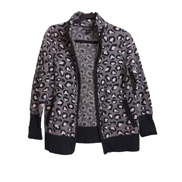 Rachel Zoe Womens Bomber Cardigan Sweater Gray Black Cotton Full Zip Mock Neck S - Picture 3 of 9